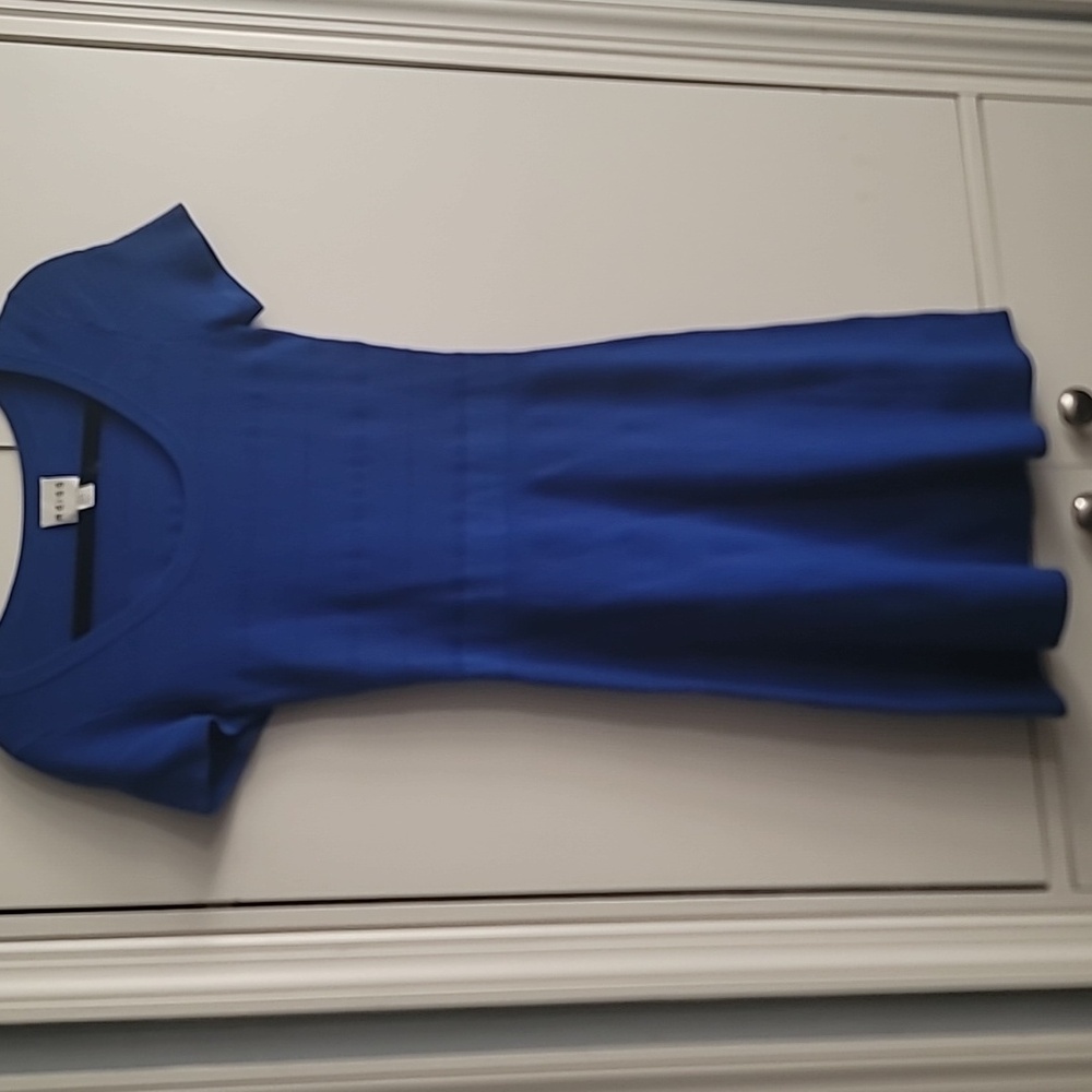 Royal blue knit dress with short sleeves